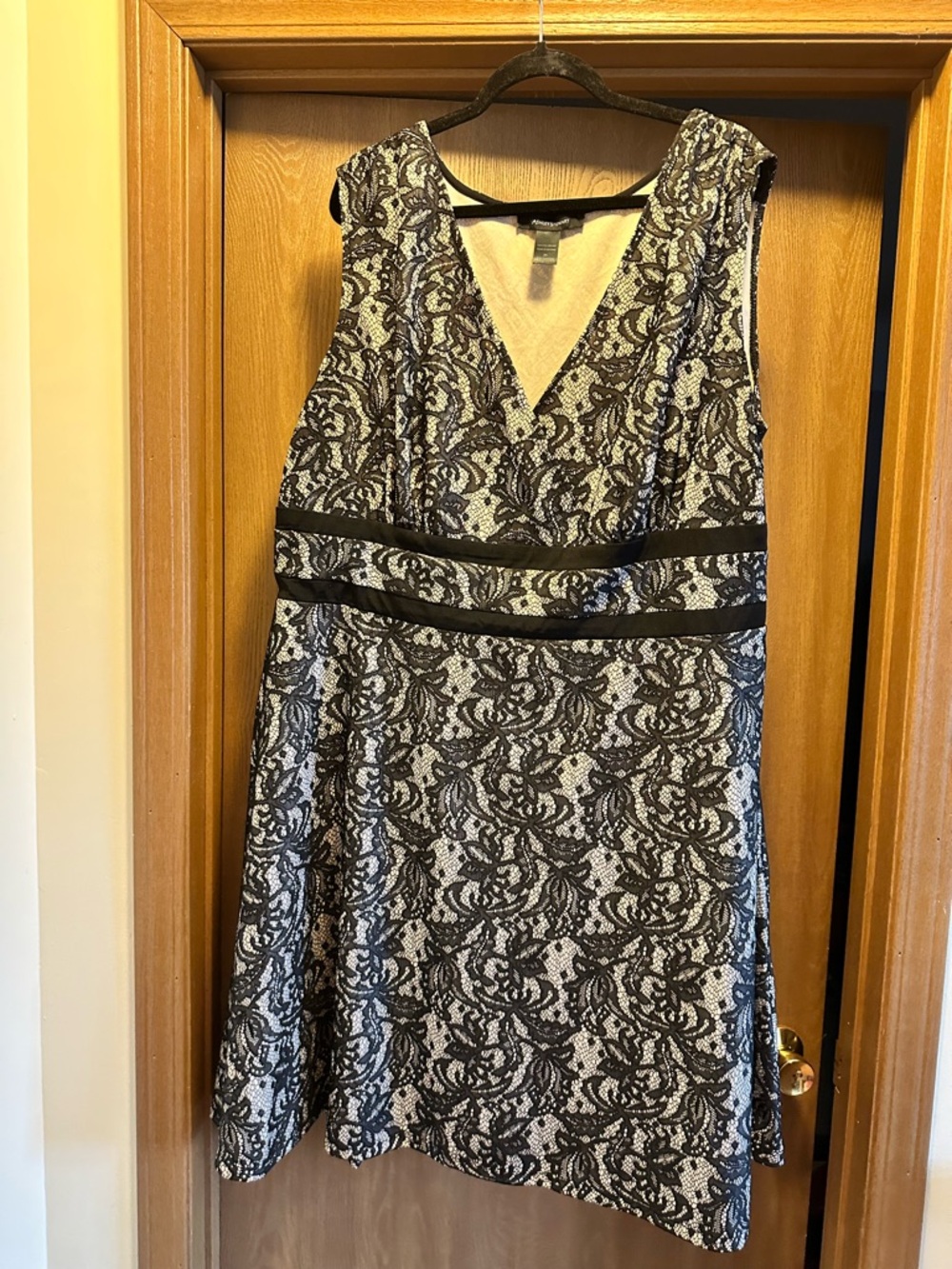 Ashley Stewart Black and White Lace V-Neck Midi Dress